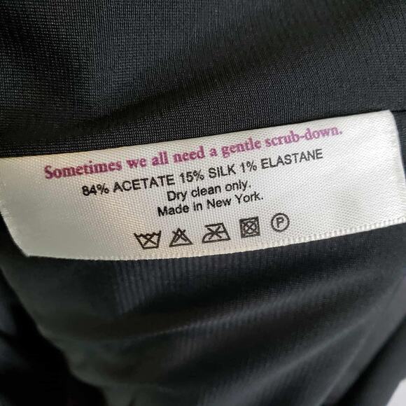 MM LaFleur Black Dress Estuko Satin Jacquard Size 12 Sheath 3/4 Sleeves - Picture 11 of 12